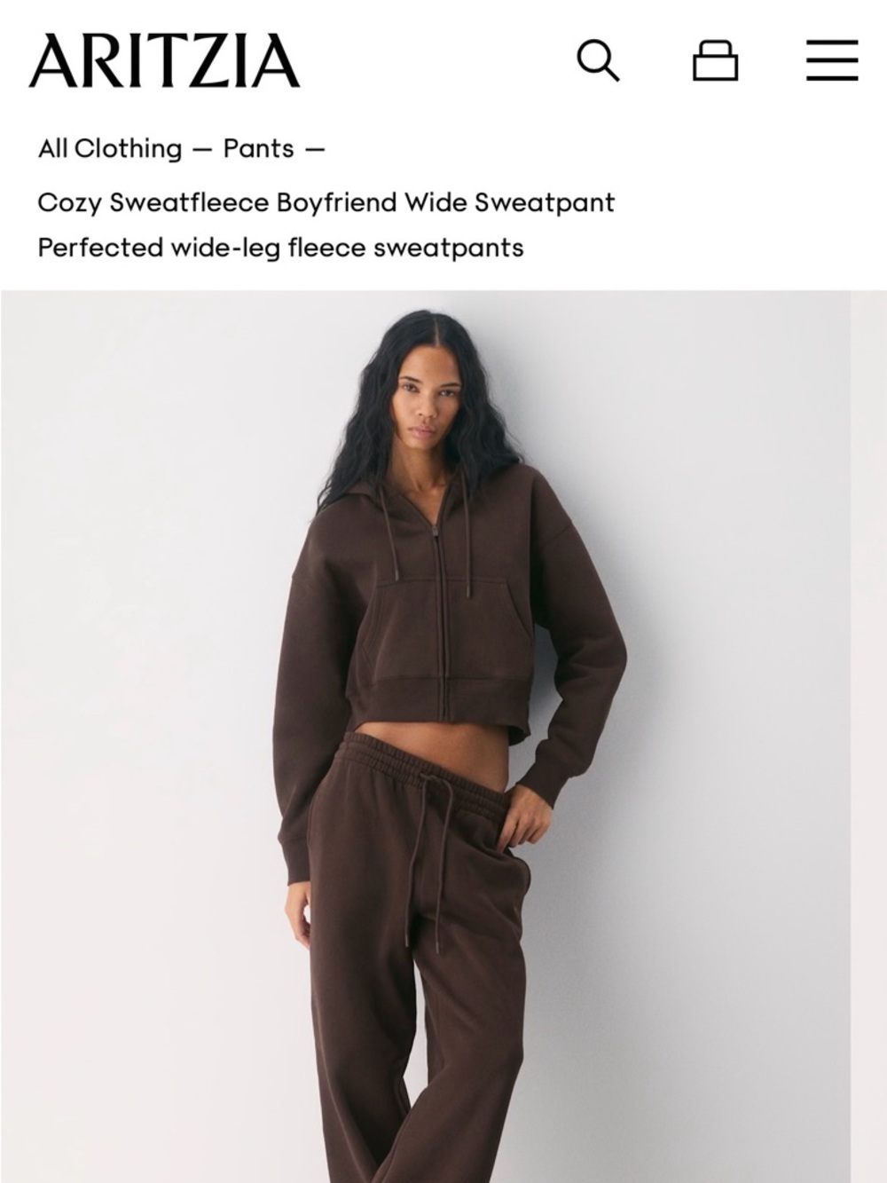 Aritzia Rich Mocha Brown Wide Sweatpants